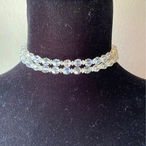 Vintage Double strand of rock crystal. Aurora borealis. Fancy clasp necklace